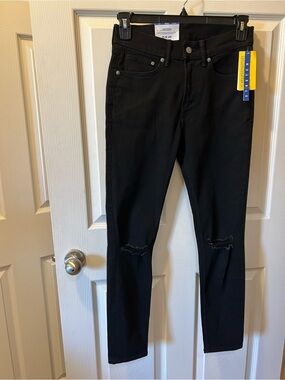 H&M Men’s 31/32 Black Jeans Skinny Cropped Coupe Moulante 3/4 Distressed NWT